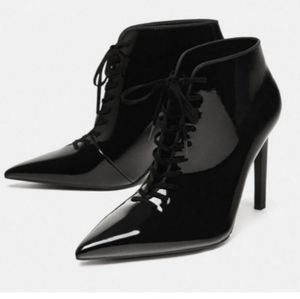 👣Sharpiest ZARA Patent Leather Ankle Boots with Stiletto Heel Italian dressing